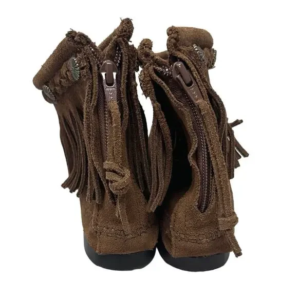 Minnetonka hi top back zip fringe western boot size 6.5 - Picture 5 of 9